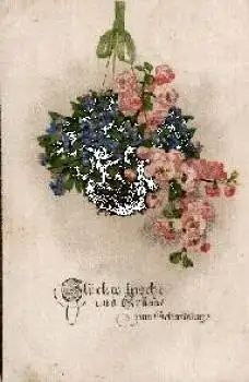 Vergißmeinnicht mit Apfelblüten in Korb o 6.6.1921