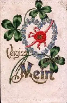 Vergissmeinnicht mit Kleeblättern Prägekarte o 4.1.1905
