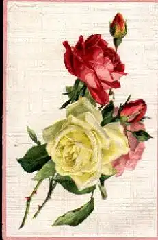 Rosen in gelb und rot Prägekarte o 1.5.1916