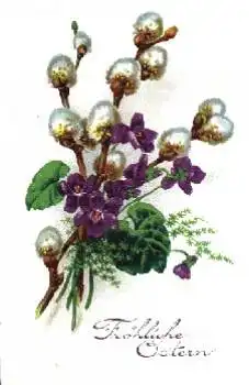 Veilchen und Weidenkätzchen als Blumenstrauß gebr. ca. 1920