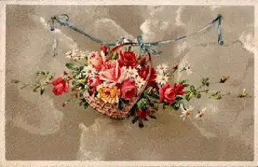 Rosen in Korb an blauer Schleife o 13.1.1914