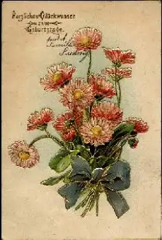 Gänseblümchen Godschnittprägekarte gebr. ca. 1900