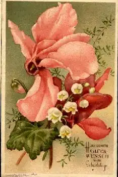 Maiglöckchen mit rosa Orchidee gebr. 18.9.1954