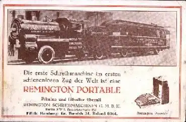 Schienenloser Zug Werbung Schreibmaschine Remington Portable  *ca. 1925
