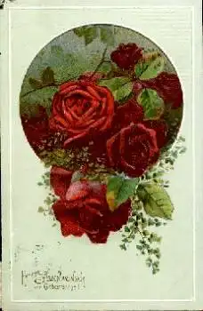 Rote Rosen Geburtstagsprägekarte o 14.11.1907