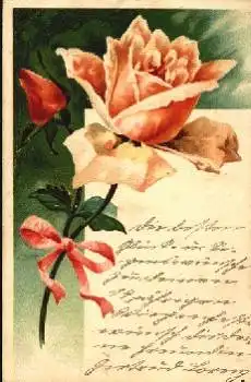 Orangefarbene Rose mit Knospe Prägekarte o 20.11.1913