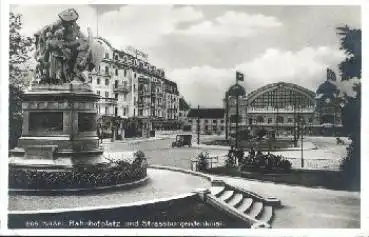 Basel Bahnhofplatz und Strassburgerdenkmal * ca. 1920