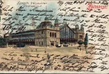Budapest Westbahnhof Litho Straßenbahn o 30.9.1902