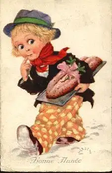 Kind mit Stollen Künstlerkarte Herschu o 28.12.1925