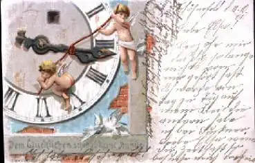 Engel mit Uhr " Dem Glücklichen schlägt keine Stunde" o 12.10.1901