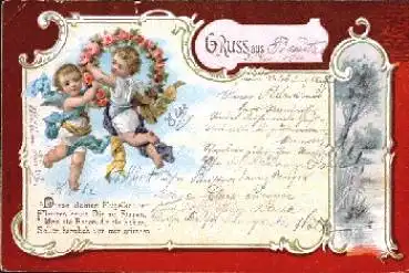 Engel mit Rosenkranz Litho o 13.11.1900