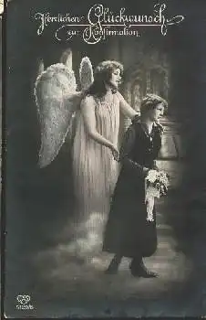 Konfirmation Schutzengel mit Mädchen gebr. ca. 1920