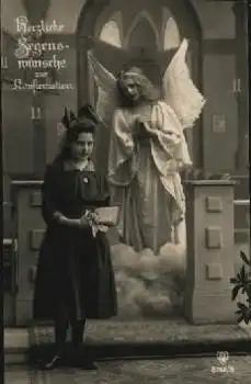 Konfirmation Schutzengel mit Mädchen o 3.4.1925