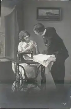 Schneiderin Hausarbeit Frau mit Nähmaschine o 13.8.1914