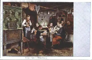 Hausarbeit Erzgebirgische Klöppelstube Künstlerkarte G. Falk o 5.8.1916