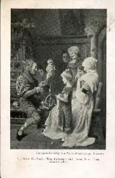 Spinnrad Kinder lernen Spinnen Künstlerkarte Kaulbach o 18.10.1917