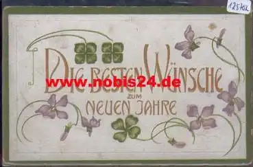 Neujahrskarte Kleeblatt Jugendstil Prägekarte o 31.12.1912