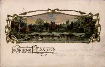 Pfingsten Jugendstil Goldprägekarte o 31.5.1903