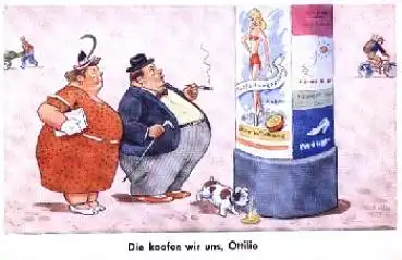 Ehepaar Entfettungspillen Litfaßsäule mit Hund * ca. 1940