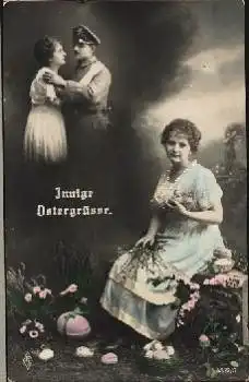 Ostern 1WK Frau mit Soldat gebr. ca.1915