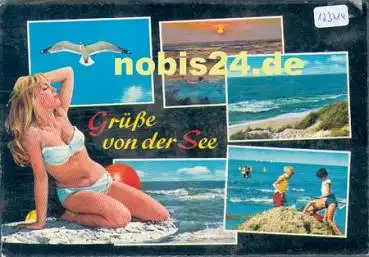 Frau im Bikini am Strand Pin-up o 29.12.1976