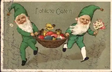 Zwerge mit Osterkorb Glückwunschkarte o 18.5.1924