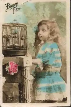 Kind mit  Vogelkäfig gebr. ca. 1920