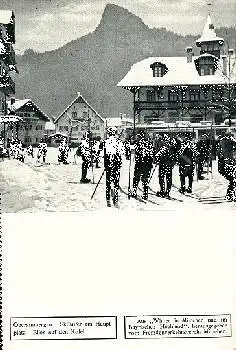 Oberammergau Skiläufer am Hauptplatz *ca. 1930