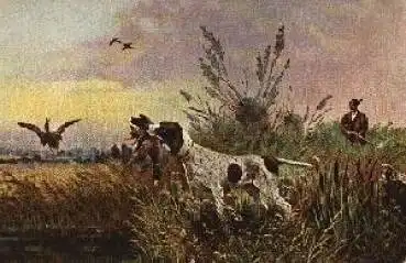 Jäger mit Jagdhund und Ente Künstlerkarte *ca. 1920