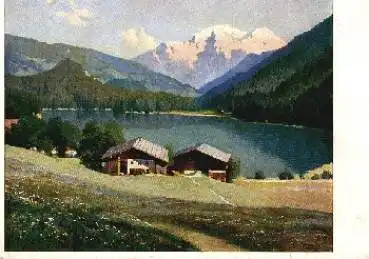 Hintersee mit Hohem Gröll Künstlerkarte Yos gebr. 27.8.1940