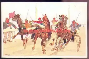Pferderennen Humorkarte Trabrennen Künstlerkarte *ca. 1910
