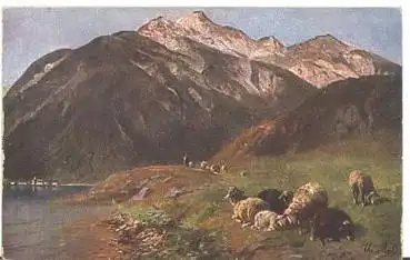 Chr. Malus Landschaftsbild mit Schafen, Künstlerkarte * ca. 1920