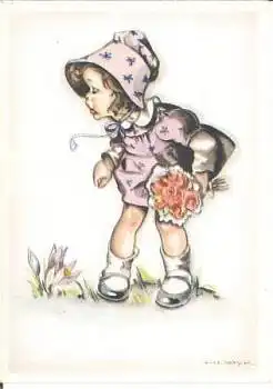 Kind mit Blumen, Künstlerkarte Hilla Peyk * ca. 1950