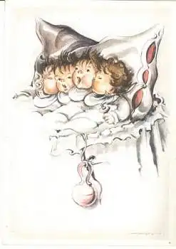 Babys mit Schnuller Künstlerkarte sig. Hilla Peyk, * ca. 1950