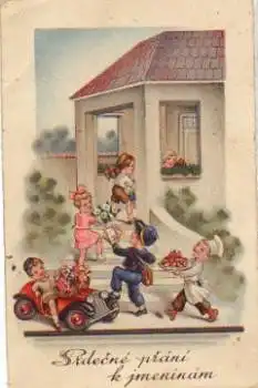 Kinder, Auto, Postbote, Bäcker gebr. 10.3.1954
