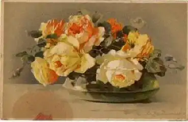 gelbe Rosen Künstlerkarte Catharina Klein  * ca. 1910