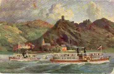 Rheindampfer Künstlerkarte gebr. ca. 1905