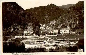 Elbdampfschiff Dresden mit Schmilka, Totalansicht Schmilka o 15.6.1935