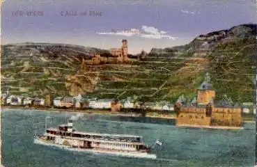 Rheindampfer mit Caub Ruine Gutenfels gebr. 4.12.1920