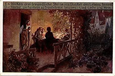 Paul Hey, Nr. 71, Es blicken drei freundliche Sterne, Künstlerkarte * ca. 1920