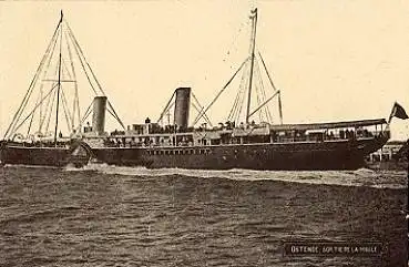 Dampfschiff an der Hafenausfahrt Ostende, * ca. 1910
