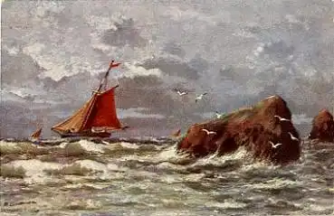 Segelschiff in Klippen Künstlerkarte H. Lissmann o ca. 1920