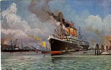 Hochseeschiff Dampfer im Hafen Künstlerkarte Geo. M. Mz. o 13.2.1903