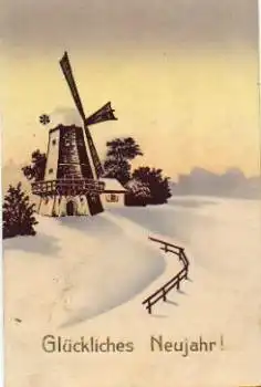 Neujahrskarte Windmühle im Winter o 30.12.1915