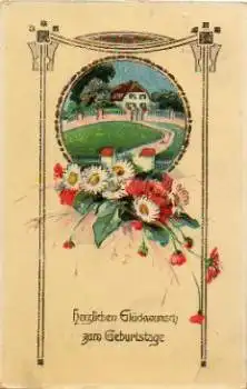 Haus mit Gartenzaun Jugendstil Künstlerkarte o 9.5.1910