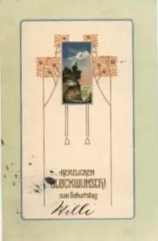 Jugendstil Geburtstagskarte Prägekarte o 3.5.1908