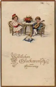 Kinder mit Laute und Hund Künstlerkarte o 5.6.1920