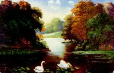 Schwäne im Park Künstlerkarte o 1.8.1923