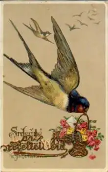 Schwalbe mit Blumenkorb im Schnabel, * ca. 1920
