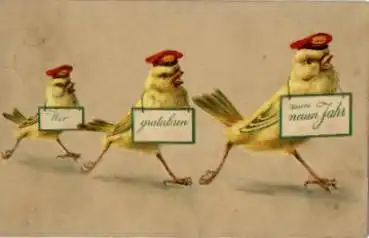 drei Küken Prägekarte o ca. 1908